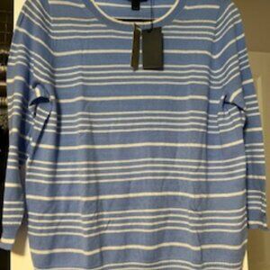 NWT J.Crew 100% Italian Cashmere Blue/White Stripe Crewneck Sweater Size Large